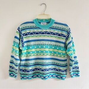 Vintage United Colors Of Benetton Coogi Patterned Crewneck Sweater Cable Knit